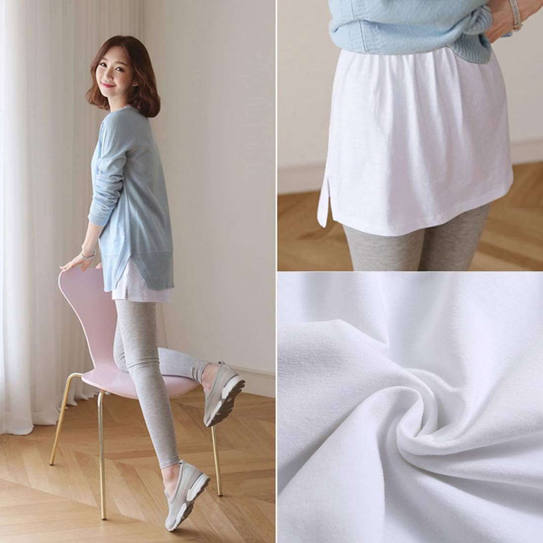 Women's Plus Size Layering Fake Top Lower Sweep Skirt, Cotton A-line Mini Skirt Half-Length Shirt Extender - Image 3