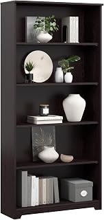 Bush Home Tall 5 Shelf Bookcase, Large Open Bookshelf, Sturdy Display Cabinet for Living Room or Home Office, Cabot Collection, Espresso Oak