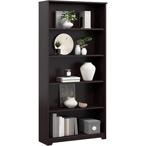 Bush Home Tall 5 Shelf Bookcase, Large Open Bookshelf, Sturdy Display Cabinet for Living Room or Home Office, Cabot Collection, Espresso Oak