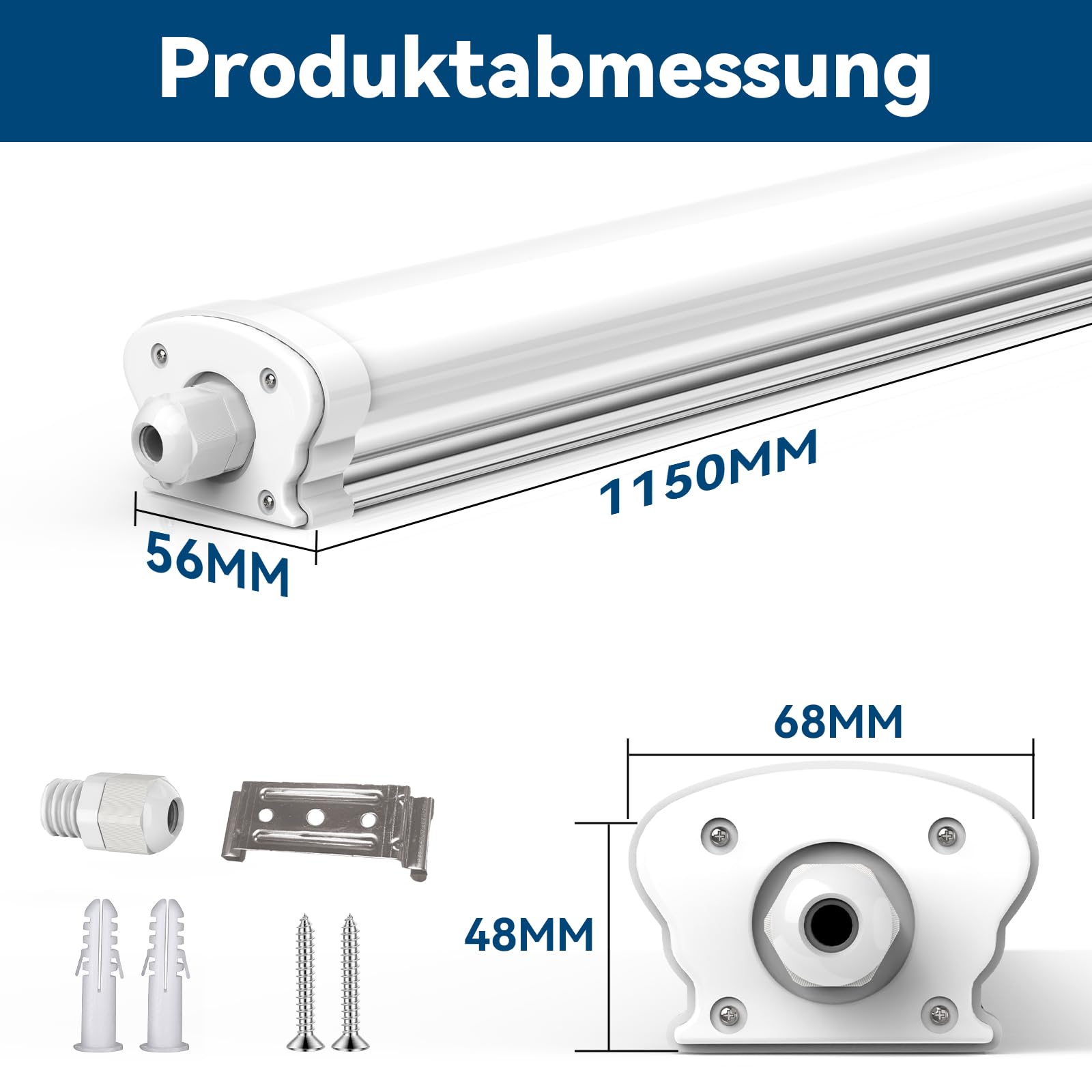 JESLED LED Feuchtraumleuchte 120cm IP65 30W 5200 Lumen Verknüpfbar Kellerleuchte 4000K