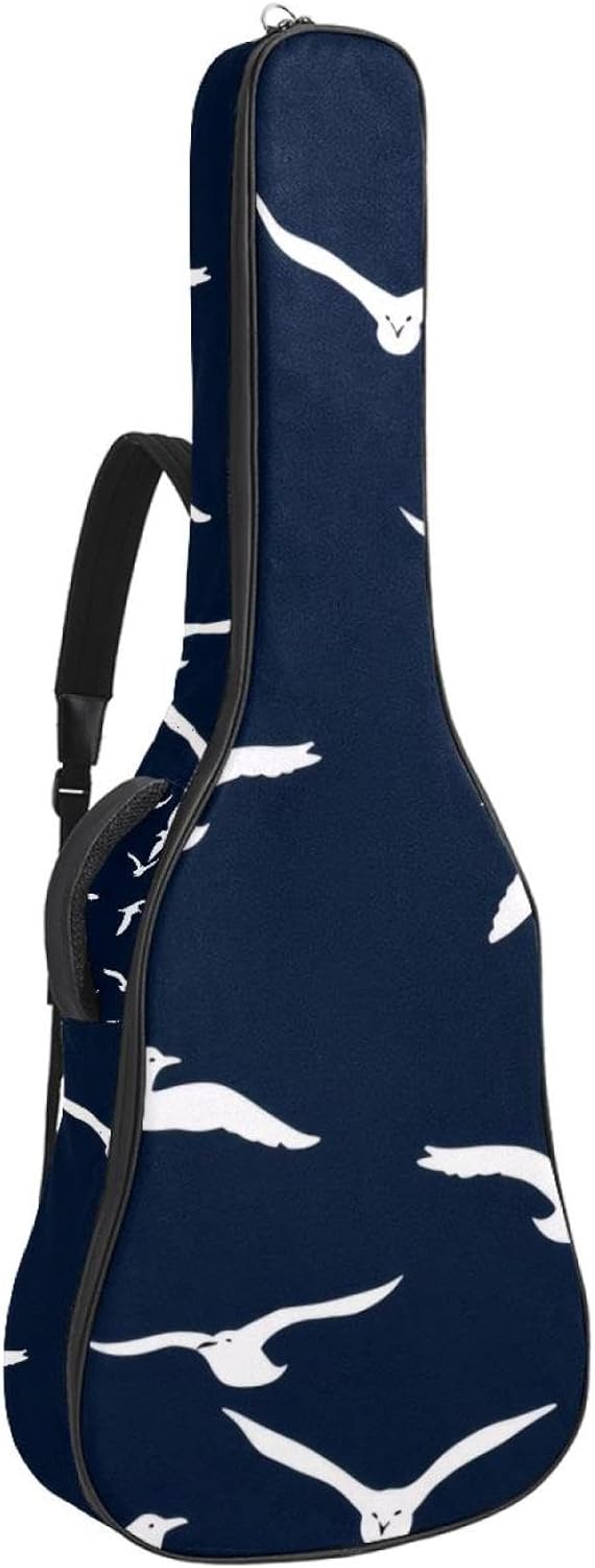 Acoustic Guitar Bag 0.4 Inch Thick Padding Waterproof Guitar Case Gig Bag for 40 41 42 Inch Electric Bass Classical Guitar, Seagulls Seamless Pattern