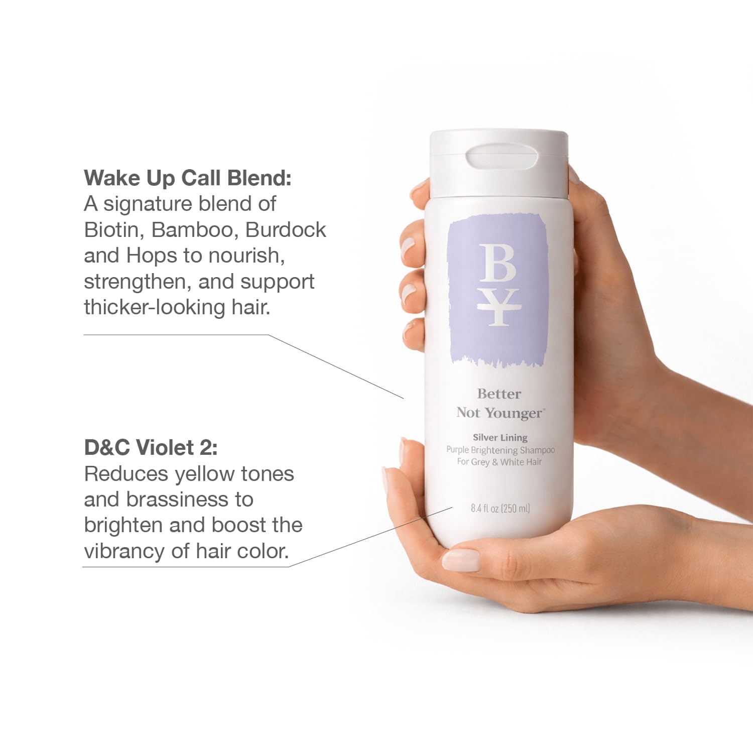 Better Not Younger Silver Lining Purple Shampoo for White & Gray Hair for Women Over 40 - Brightening & Toning Formula Neutralizes Yellow & Brassy Tones – Volumizing & Nourishing - 8.4 fl oz