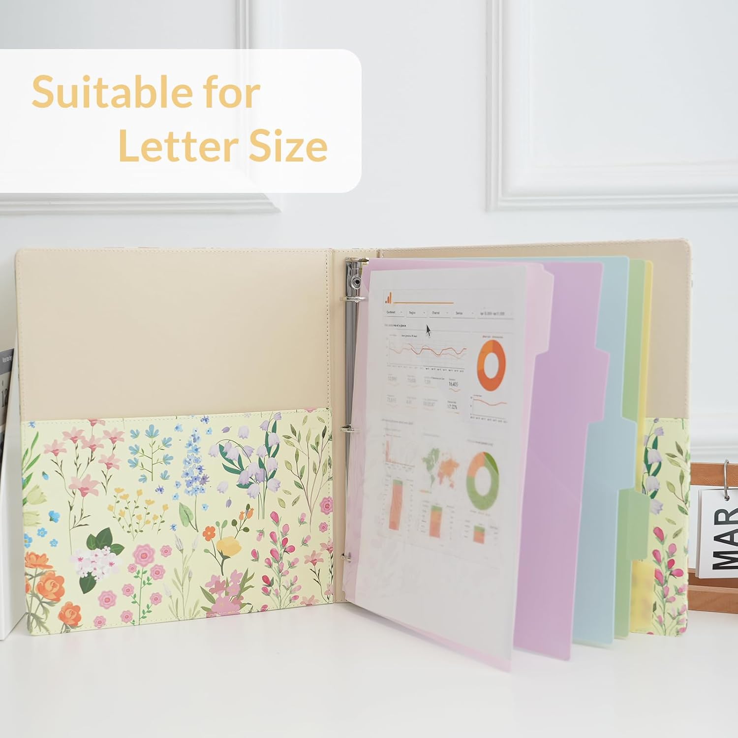 SKYDUE 1 Inch 3-Ring Binder with Clipboard, PU Aesthetic Binder with 5 Dividers, Notepad, Stickers & Pockets for Work and School (Letter Size) - Image 6