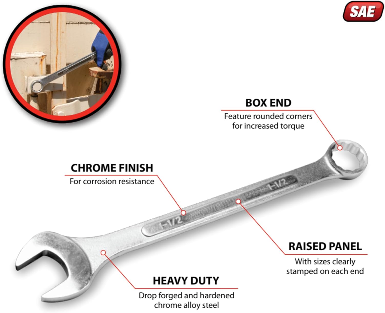 Performance Tool W344B 1-1/2-Inch Combo Wrench
