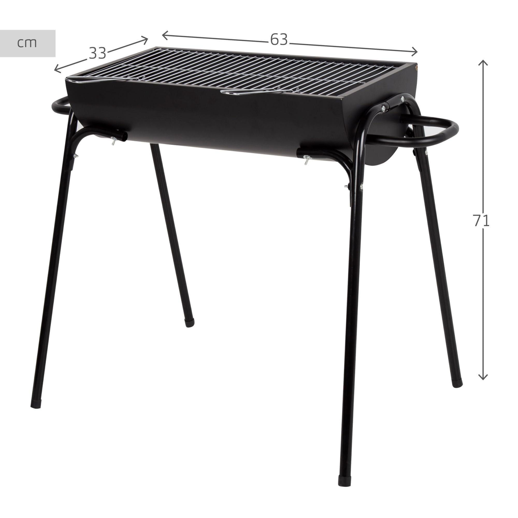 AKTIVE Przenośny grill węglowy, 91x33x71 cm, matowa czerń, grill ze stali nierdzewnej, szeroka powierzchnia, 4 nogi, uchwyty boczne do transportu (63111)