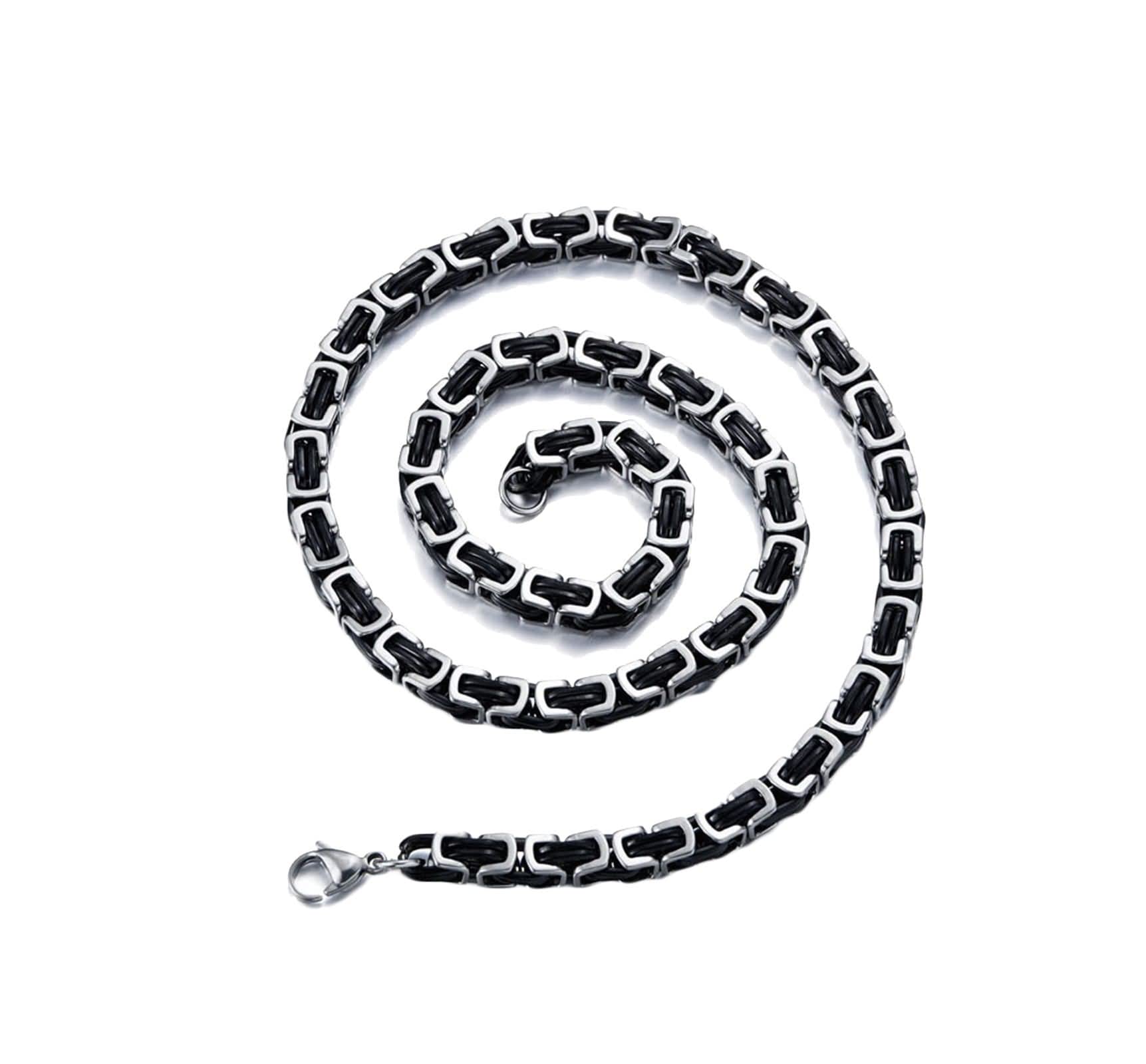 Catena Uomo Spessa,Collana a Catena Uomo 45-55 cm Collana a Catena 5mm Uomo Catena Bizantina Catena per Collana Acciaio Inossidabile Collana Argento Nero a Catena Uomo