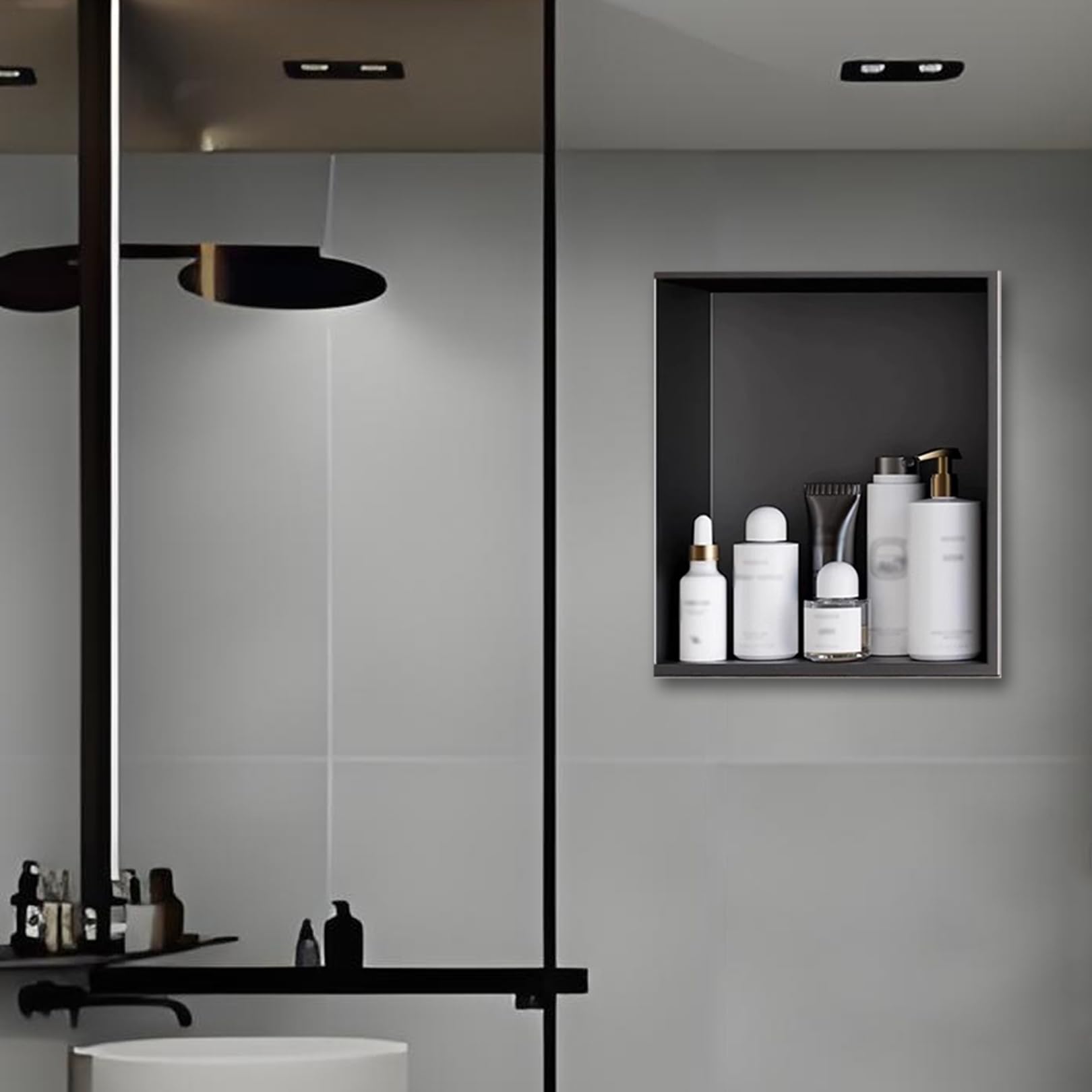 Niche de douche LED inox 304 pour ranger sans percer ni carrelage, solution gain de place salle de bain