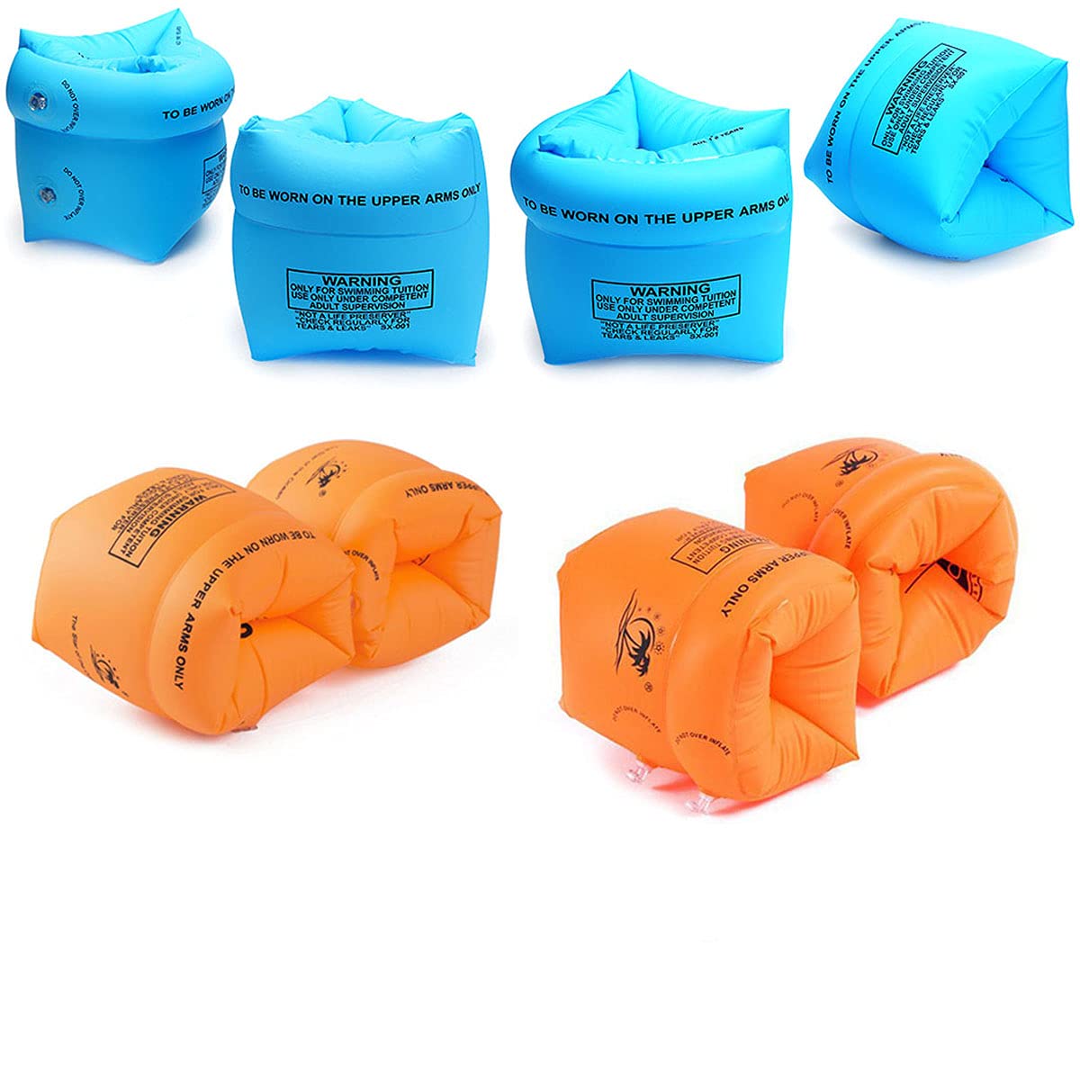 4 Pairs Arm Floaties Inflatable Swim Arm Bands Rings for Toddlers Kids and Adults (Summer Blue and Orange)