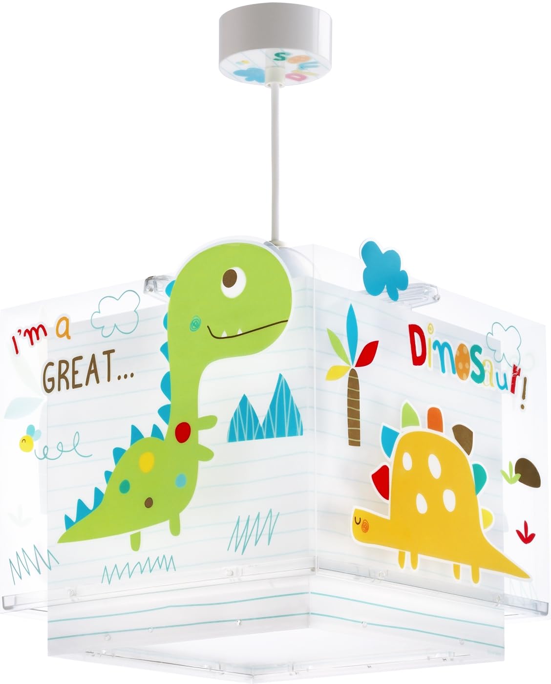 Dalber Lámpara Techo Colgante Infantil Dinosaurios 73452M E27 | Incluye difusor de luz inferior extraible; Habitación niños; lámparas infantiles. Dinos