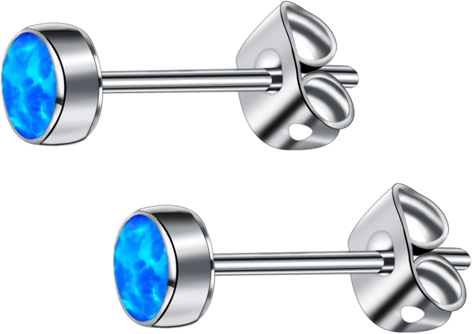 Earrings for Women, Titanium Opal Stud, Non-Nickel Earring, Hypoallergenic Earrings 3mm 4mm 5mm 7mm Round Birthstone Earring Studs for Sensitive Ears