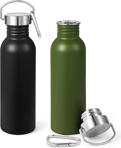 Miniatura 21 de Volhoply Botella de agua de 26 onzas sin aislamiento, de una sola pared, botellas de agua reutilizables de acero inoxidable con asa y mosquetón,