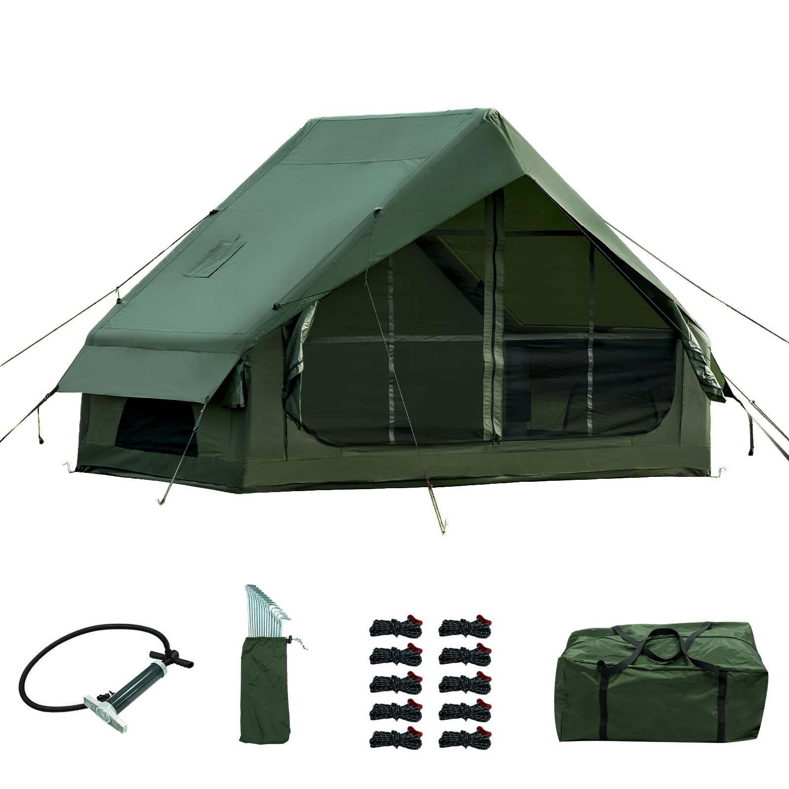 WaldZimmer Inflatable Camping Tent with Hand Pump Waterproof Outdoor Blow up Tent 2-8 Person Oxford 4 Season Glamping Air Tent Cabin House with Mesh