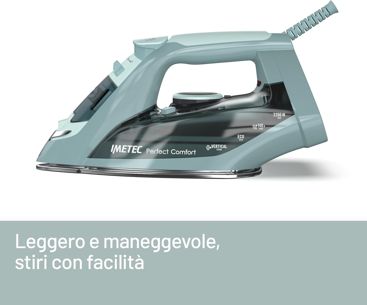 Imetec Perfect Comfort, ferro da stiro a vapore, leggero, maneggevole, protezione anticalcare, colpo vapore 140 g, piastra acciaio inox, 2200 W, impugnatura ergonomica, tecnologia risparmio energetico Imetec Perfect Comfort, ferro da stiro a vapore, leggero, maneggevole, protezione anticalcare, colpo vapore 140 g, piastra acciaio inox, 2200 W, impugnatura ergonomica, tecnologia risparmio energetico