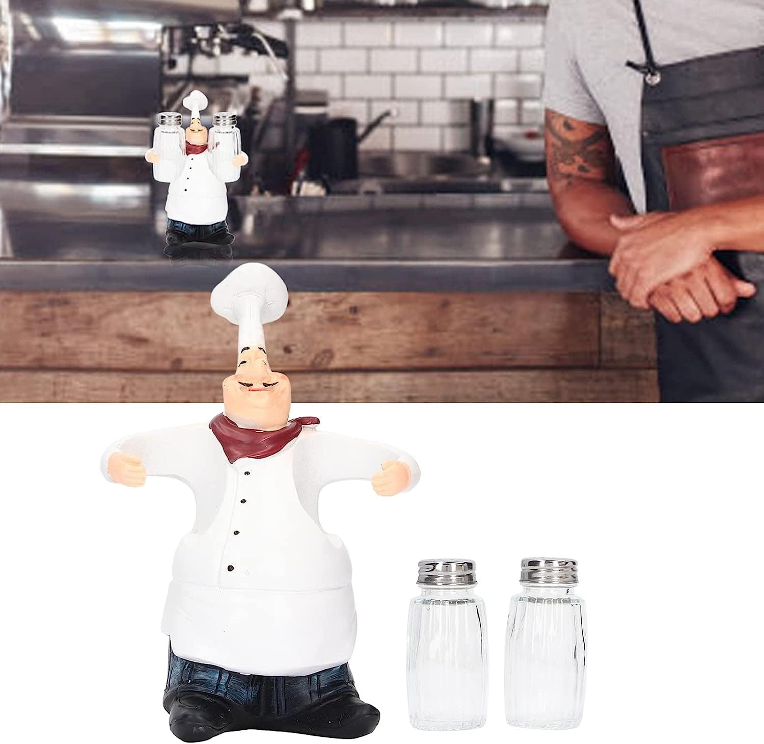 Pepper Shakers Set, Chef Statue Salt Shakers Set Hand Painted Vivid Details for Home