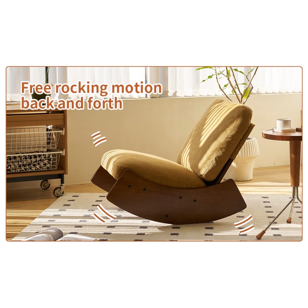 I0I&I0I Brandless Schaukelstuhl Mit Holzrahmen Gepolstert Bequemer Relax Sessel Für Wohnzimmer Schlafzimmer Stillzimmer Lesen Entspannen (Orange + Fabric + Wood)
