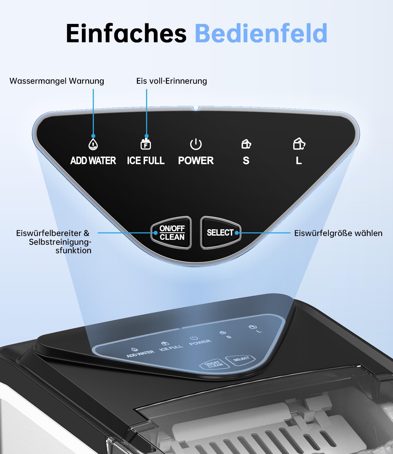 WIE Eiswürfelmaschine, 15KG Eiswürfelbereiter Ice Maker, 9 Würfel in 6 Min, Eiswürfelmaschinen mit Tragbarem Griff, Silber, Eiswürfelbereiter für Zuhause/Küche/Büro/Wohnmobil