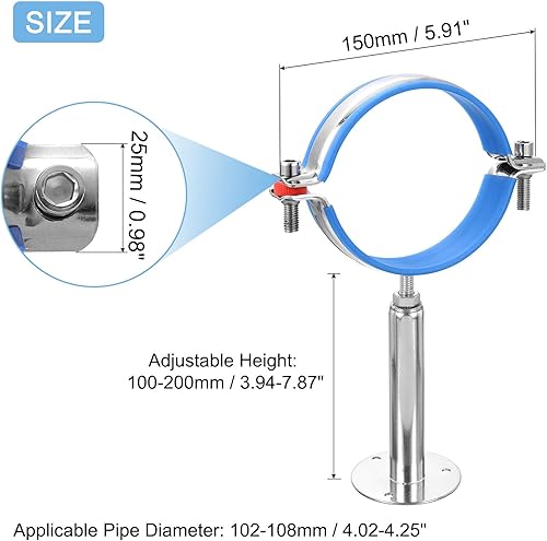Miniatura 2 de uxcell Soporte de tubería de acero inoxidable para montaje en pared, soporte de tubo de montaje en techo, altura ajustable de 3.937-7.874 in para
