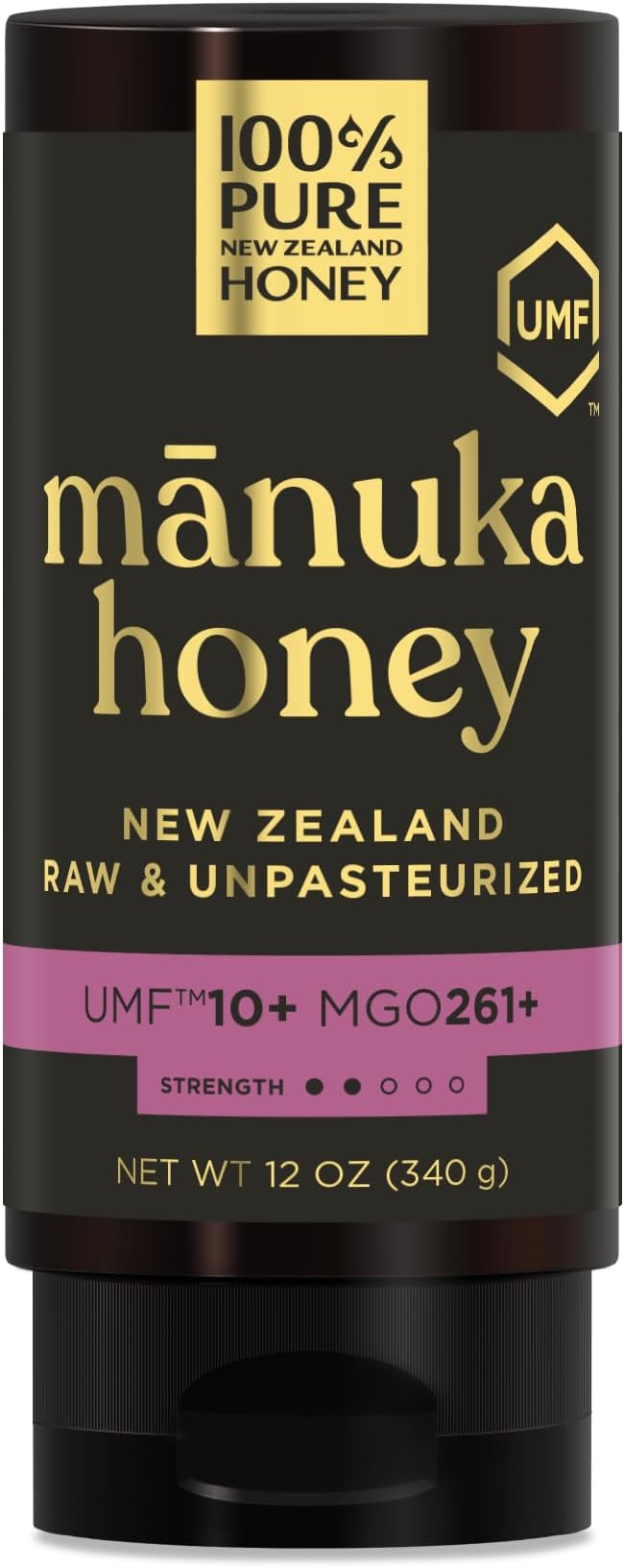 Manuka Honey New Zealand 100% Pure UMF 10+ MGO 261+ Squeezy Honey Raw & Unfiltered Certified Award Winning Silky Smooth Taste & Texture 12 Oz