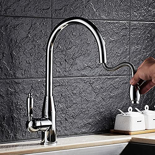 Robinet de cuisine en laiton chrome premium avec douchette pour un évier de style farmhouse