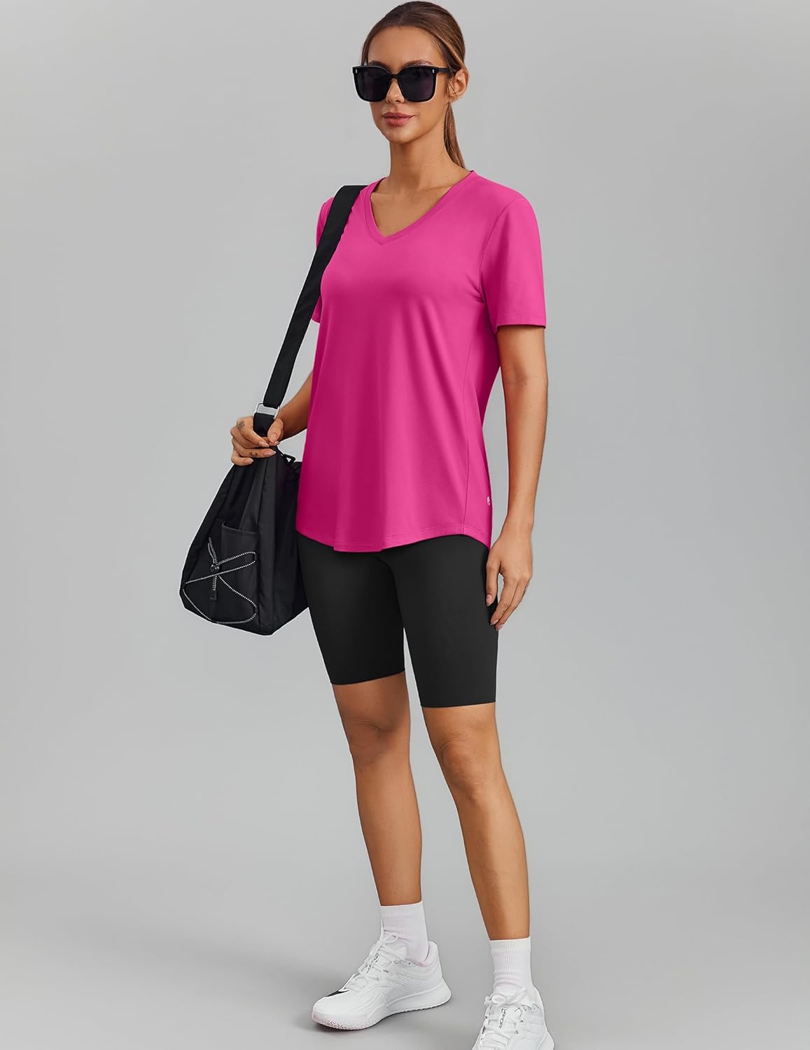 PINSPARK Soft Workout Tops for Women Short Sleeve V Neck Moisture Wicking UPF 50+ Sun Protection Quick Dry Gym Shirts - Image 3