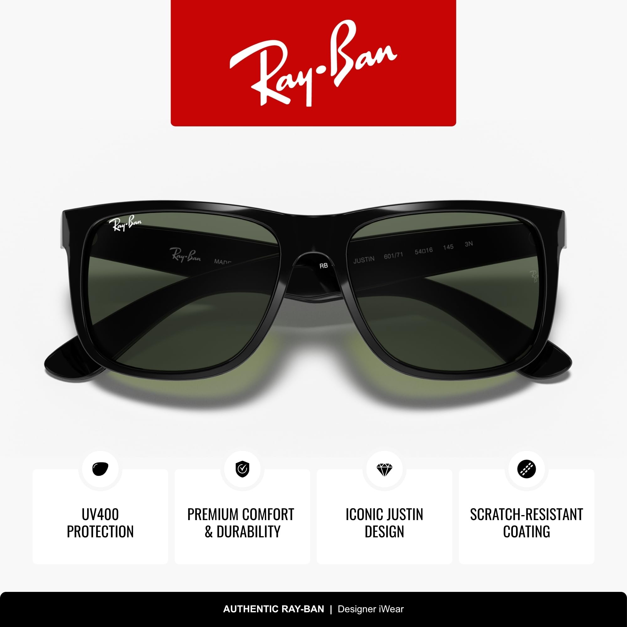Ray-Ban Unisex Justin Rb4165 C55 okulary przeciwsłoneczne, rozmiar uniwersalny