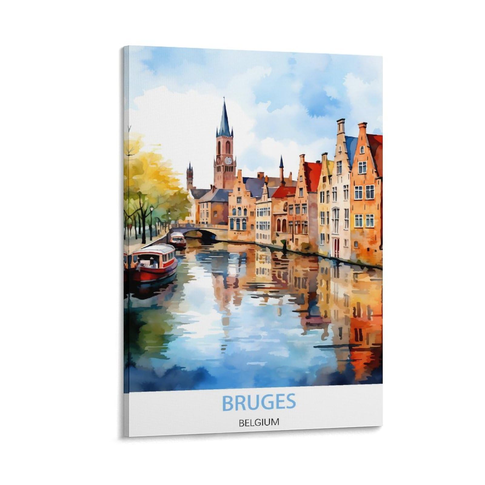 QQLADY Bruges Belgium Vintage Travel Posters 16x24inch(40x60cm) Canvas Prints Wall Art Paintings Pictures for Living Room Bedroom Wall Decor