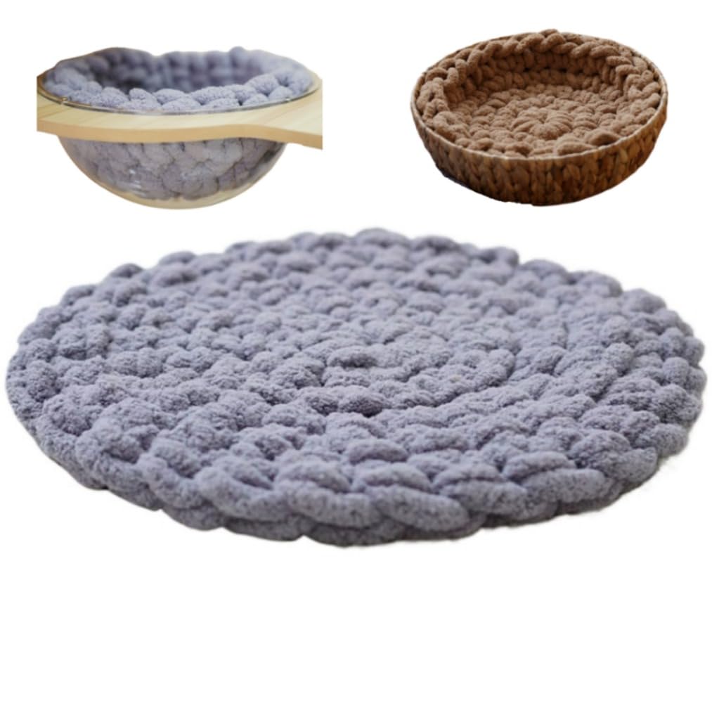 UzeEnde Handwoven Round Cat Bed Mat – Boho Soft Knitted Woven Pet Cushion for Sleeping Kneading Nest Cozy Pad for Capsule Beds Cat Trees Crates Sofa Lounging All Season (35CM,Gray)