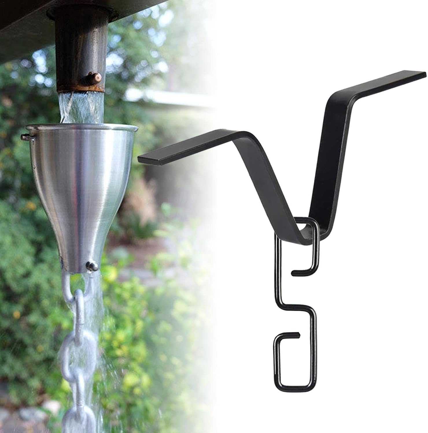 休み 鎖樋アダプター S字型フック付き屋外レインチェーンガターアダプター 標準サイズの雨どい用の黒い耐久性のあるチェーンクリップ 簡単な取り付け Edorro Goldandsilver Org