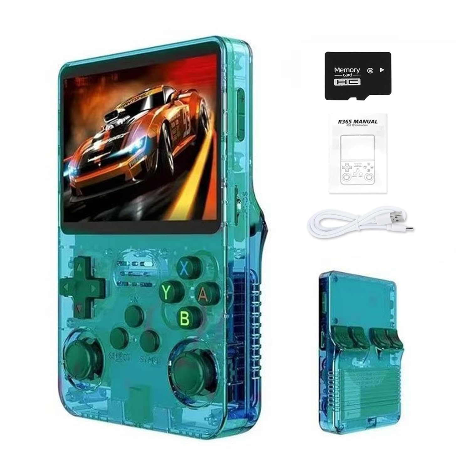 R36S 2025 New Retro Handheld Game Console, 20000+ HD Games Mini Retro Video Console, 3.5 Inch IPS Screen, Portable Arcade Video Gaming Console Gift for Adults (Green)