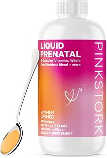 Pink Stork Liquid Prenatal Vitamins for Women with Organic Whole Food Blend, Folate, and Vitamin B6, Easy to Mix Alternative to Pills or Capsules - Mixed Berry, 32 Servings