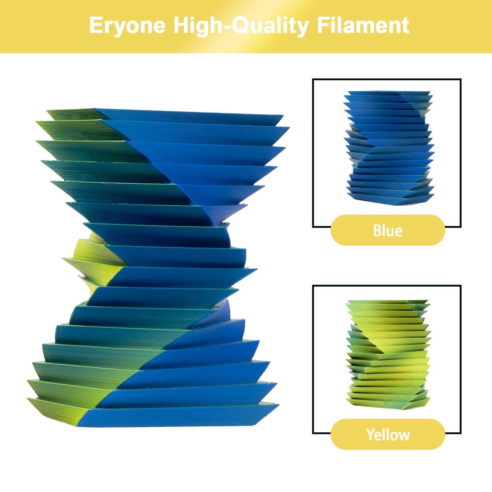 Filamento per stampante 3D PLA bicolore opaco ERYONE 1,75 mm +/- 0,03 mm, 1 kg per stampanti 3D, blu e giallo