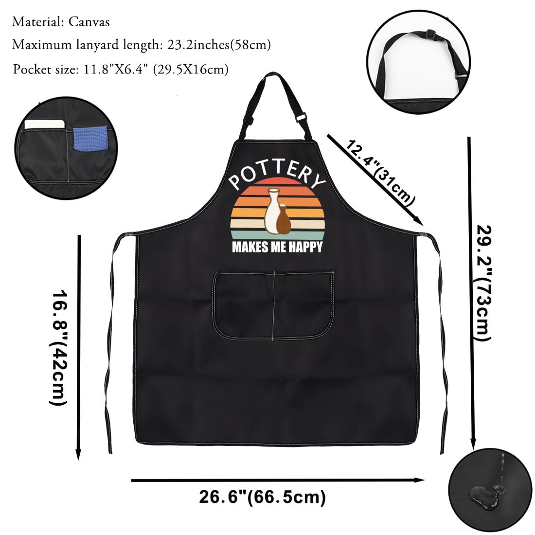 VAMSII Pottery Apron With Pockets - Pottery Lover Gifts - Clay Apron for Potters
