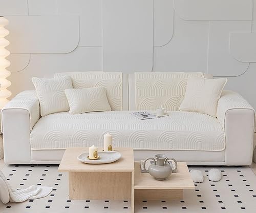 Miniatura 2 de vctops Funda de sofá de felpa de terciopelo con patrón geométrico acolchado para sofá modular, funda antideslizante y suave para perros, niños y