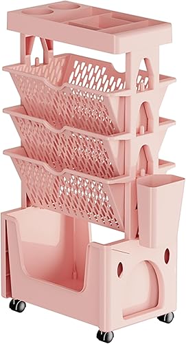 APBATS Estantería móvil de 5 niveles, estantería única extraíble y movible, organizador de utilidad, estantes rosas con ruedas para estudiantes,