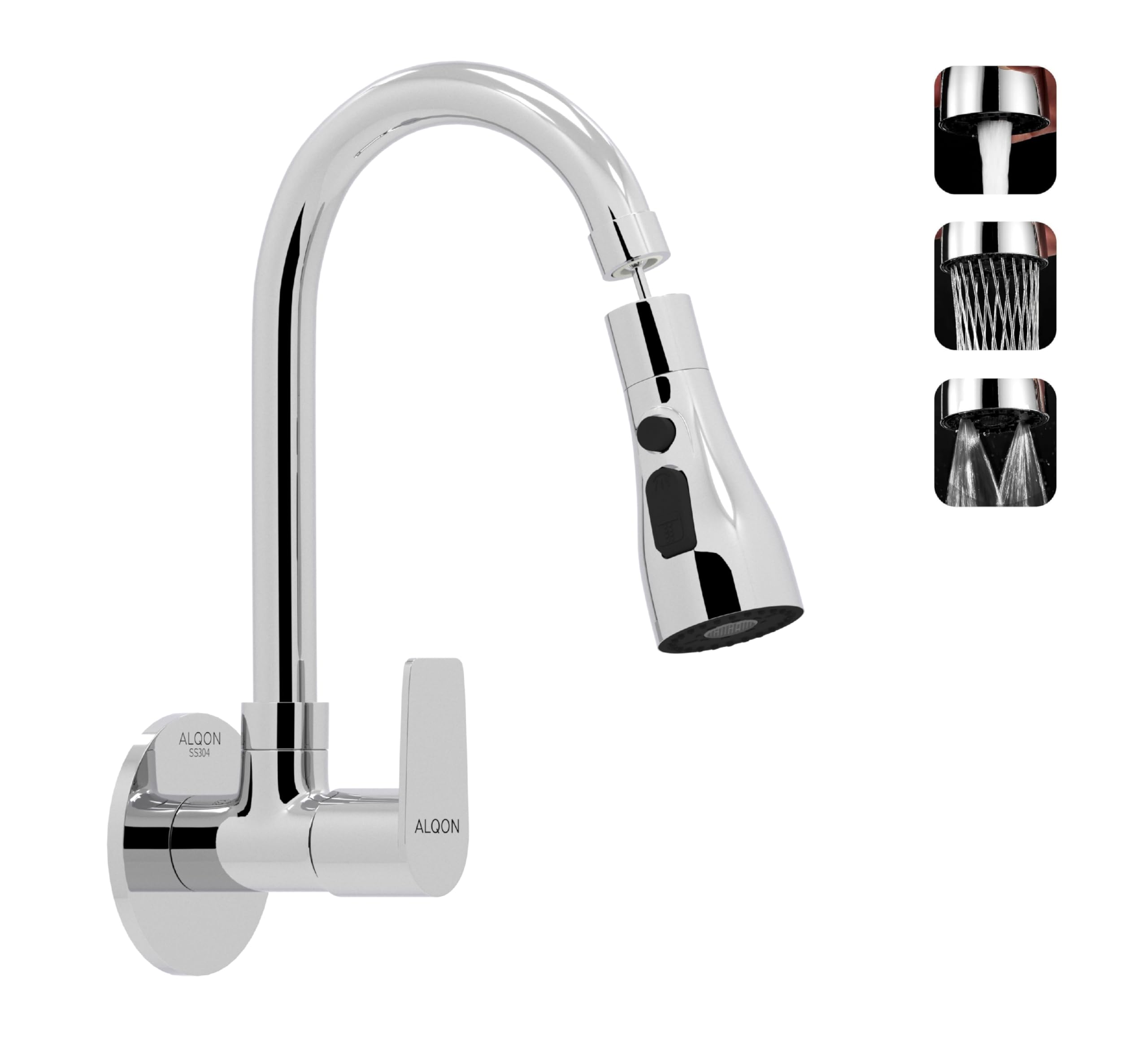 Alqon LI3815.1 Brass Kitchen Sink Faucet with 360 Degree Swivel Spout, Adjustable Three Flow Function Foam Flow/Shower Flow/Splash Flow, Chrome Finish. (B0D6784165) Amazon Price History, Amazon Price Tracker