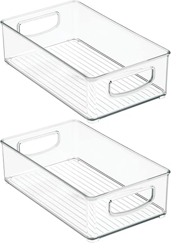 Miniatura 9 de mDesign Contenedores pequeños de plástico para almacenamiento de cocina con asas para organización en despensa gabinete refrigerador o congelador