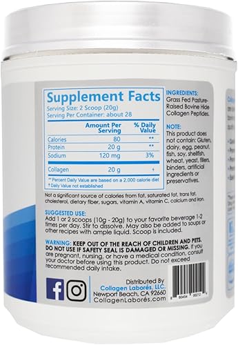 Miniatura 2 de Péptidos de colágeno hidrolizados puros (20 onzas), colágeno en polvo sin sabor, criado en pastos, alimentados con pasto, aptos para dieta keto y
