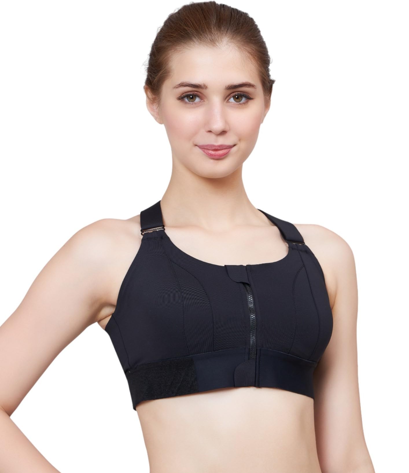 plumbury Women's Polyester Blend Padded Front Zip Full Coverage High Support Sports Bra For Workout-picture-16
