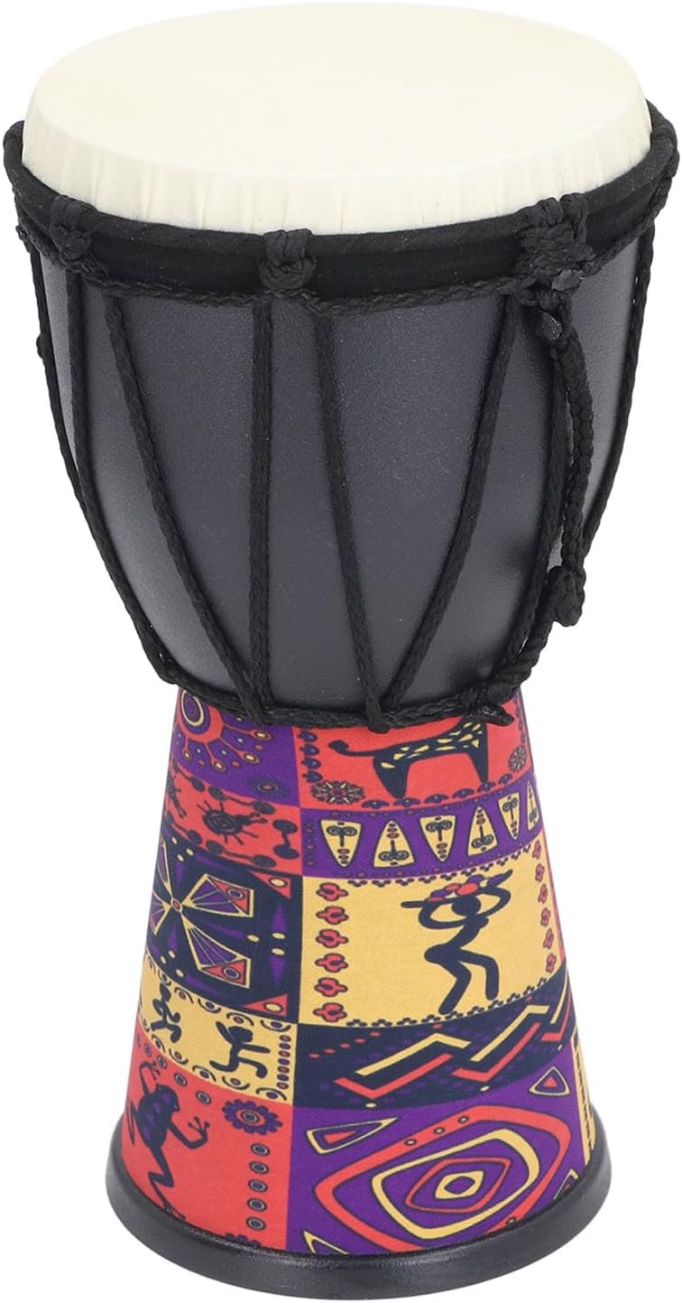 Drums Djembe Drum, 4 In African Hand Drum Handmade Decorative Sculpture Djembe Home Decor Statue, Painted Design Artificial Sheepskin Percussion Drum for DIY Daily Entertainment