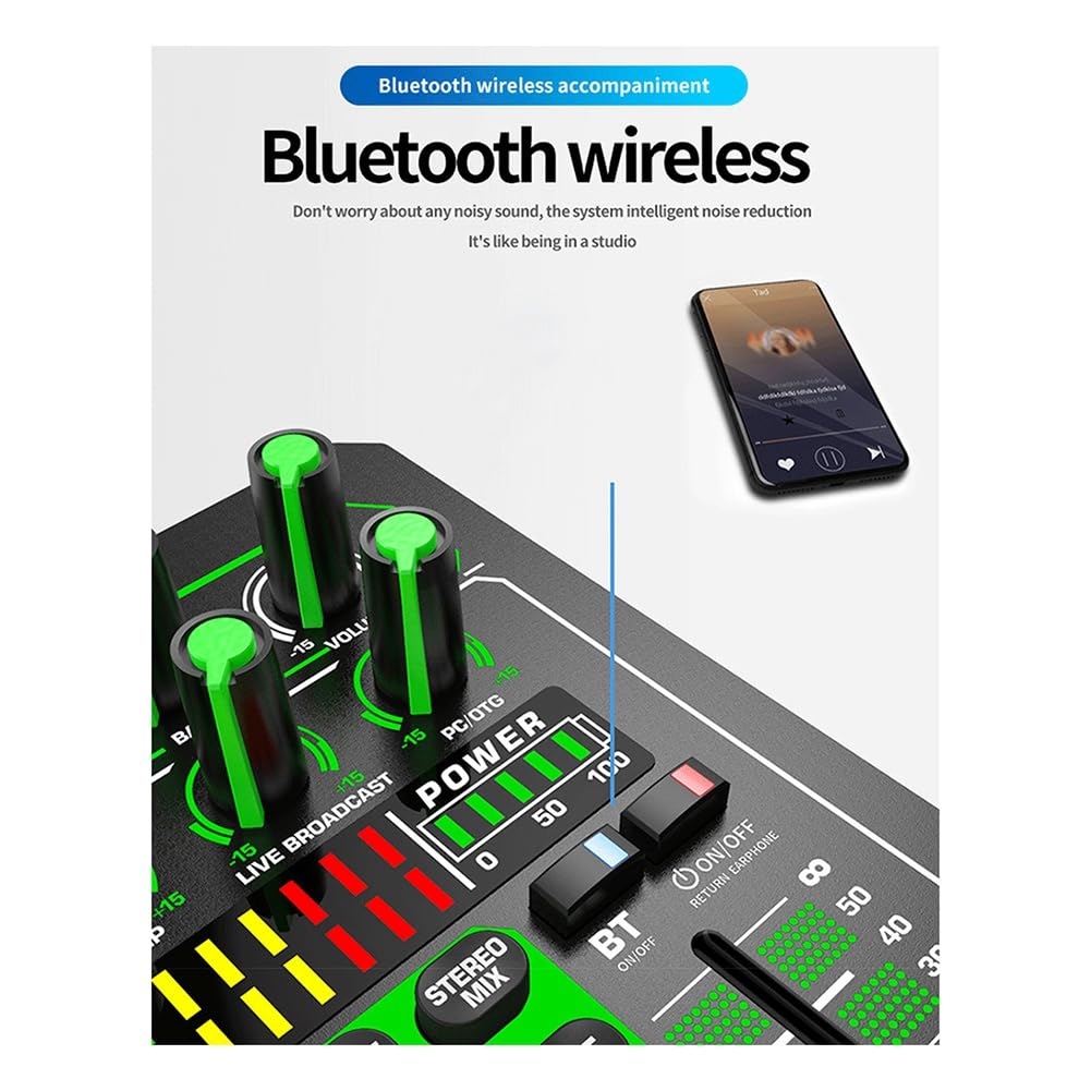 Scheda audio di registrazione dal vivo con microfono Bluetooth, mixer, cambia voce e mixer di trasmissione in diretta all'aperto.