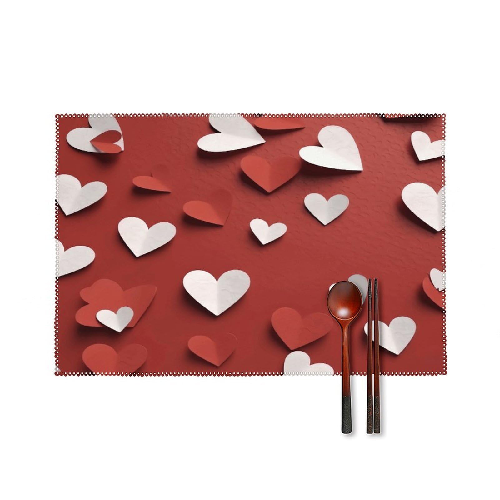Btcowzrv Style Hand Drawn Heart Canvas Placemats Set Of 6, Wipeable Washable Place Mats For Indoor & Outdoor, Table Mat Decor For Kitchen Dining Party