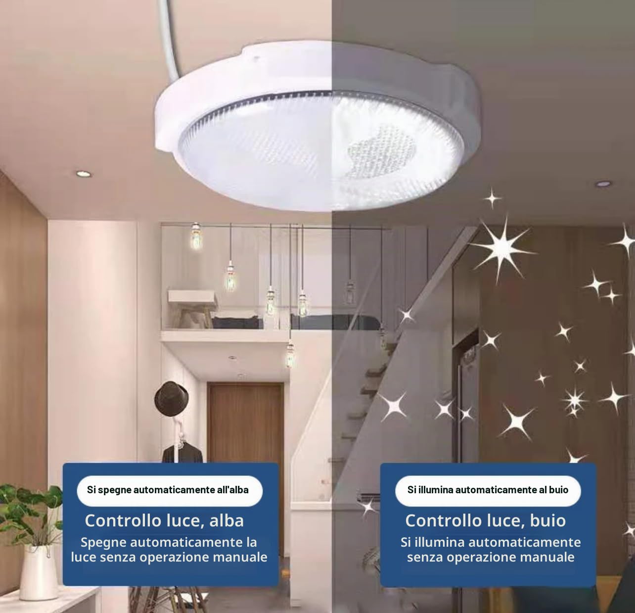Generico Luce Solare Led Interni/Esterno con Sensore di Movimento, Plafoniera Solare con Timer Telecomando [200w /3Modes] 6000K Bianco Freddo con Estensore da 5M Per Soffitti