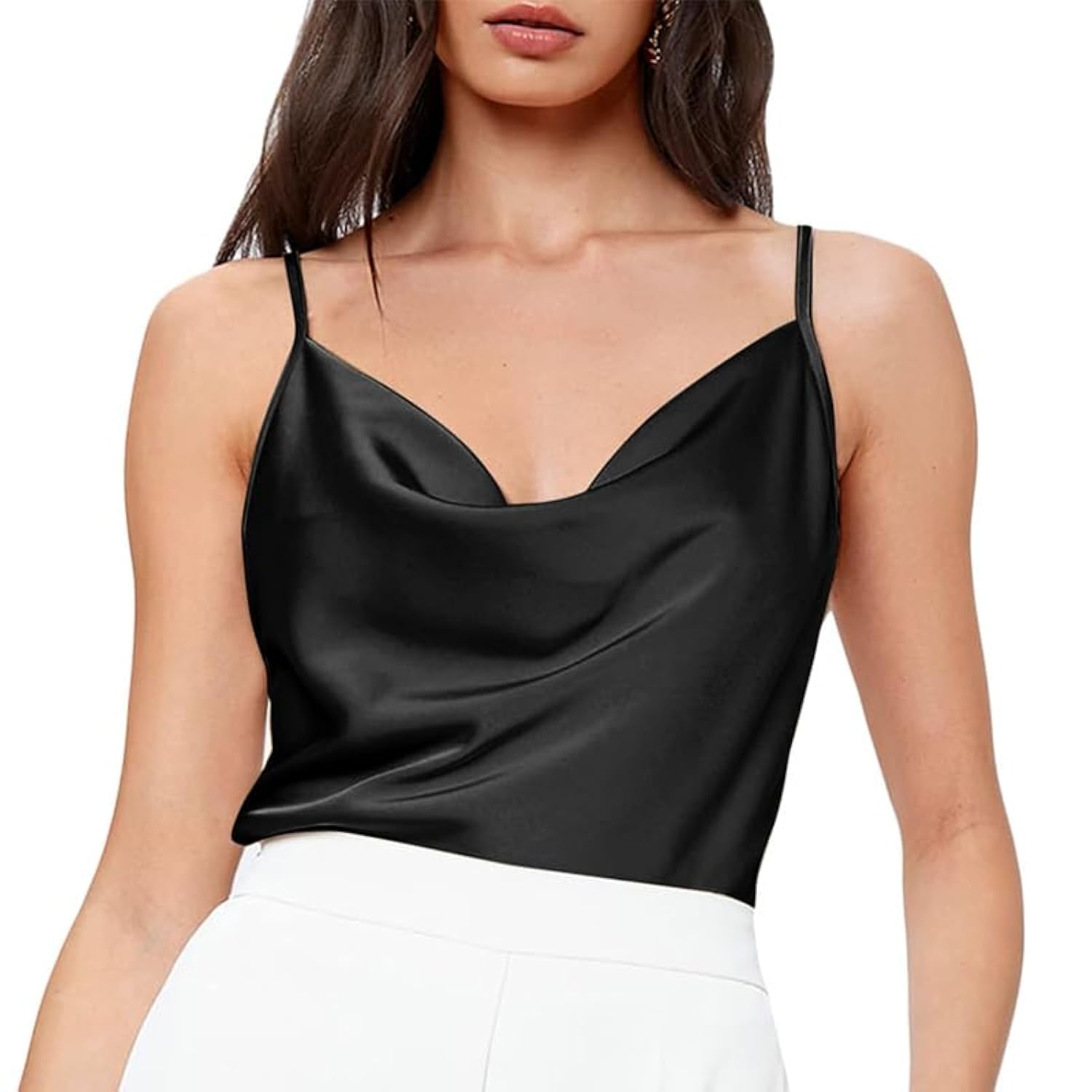 RPAEOY Camiseta Tirantes Mujer Satén Sin Mangas Sexy Cuello V Ajustable Tirantes Tank Top Casual Suelta Suave Verano Camisetas Lencera De Fiesta del Club
