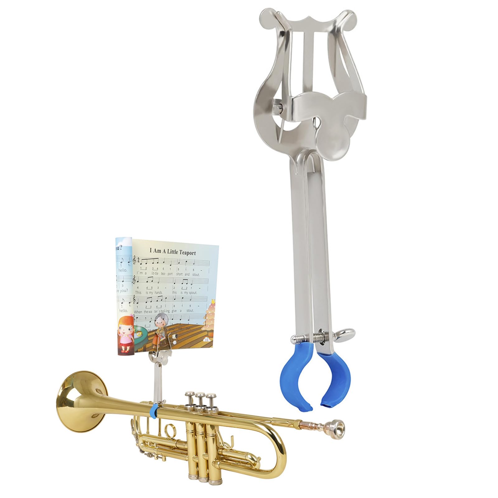 IWOMA Trumpet March Clamp on March Trumpet Lyre Music Sheet Clip Instrument Music Sheet Metal Trumpet Lyre Clamp Holder, 14.7x2.3x4.6cm, As the Picture Shows