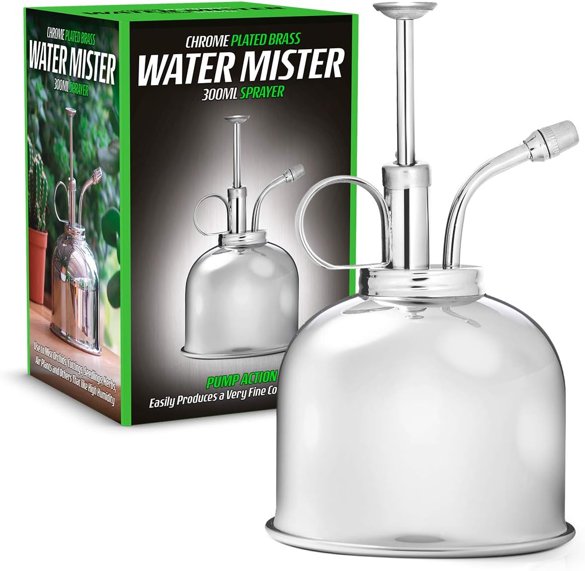 – Chrome Plated Solid Brass Water Mister 300ml Vintage Style Premium Classic Indoor Sprayer Bottle Decorative Plant Mister with Top Pump Metal Watering Pumpkin For Air Plants, Orchids & More