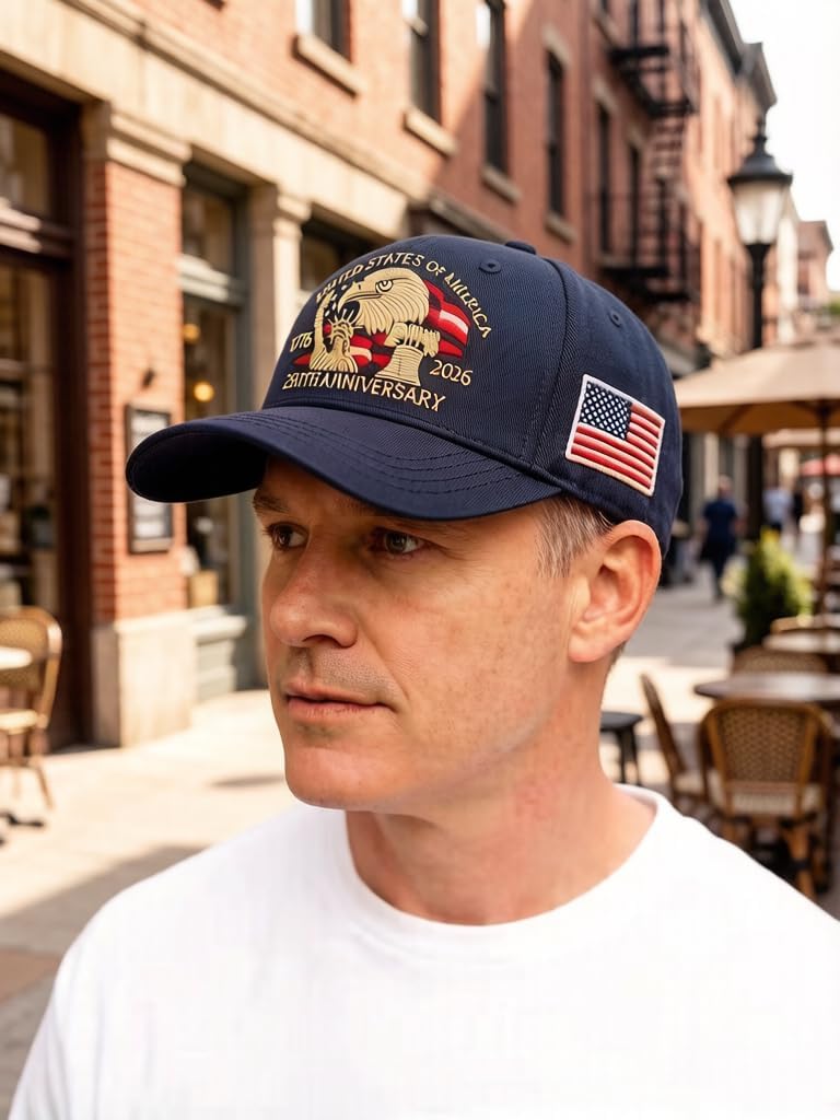 USA 250th Anniversary Adjustable Thickened Baseball Cap with Eagle, Bell, Statue of Liberty Embroidered, 1776-2026 Hat