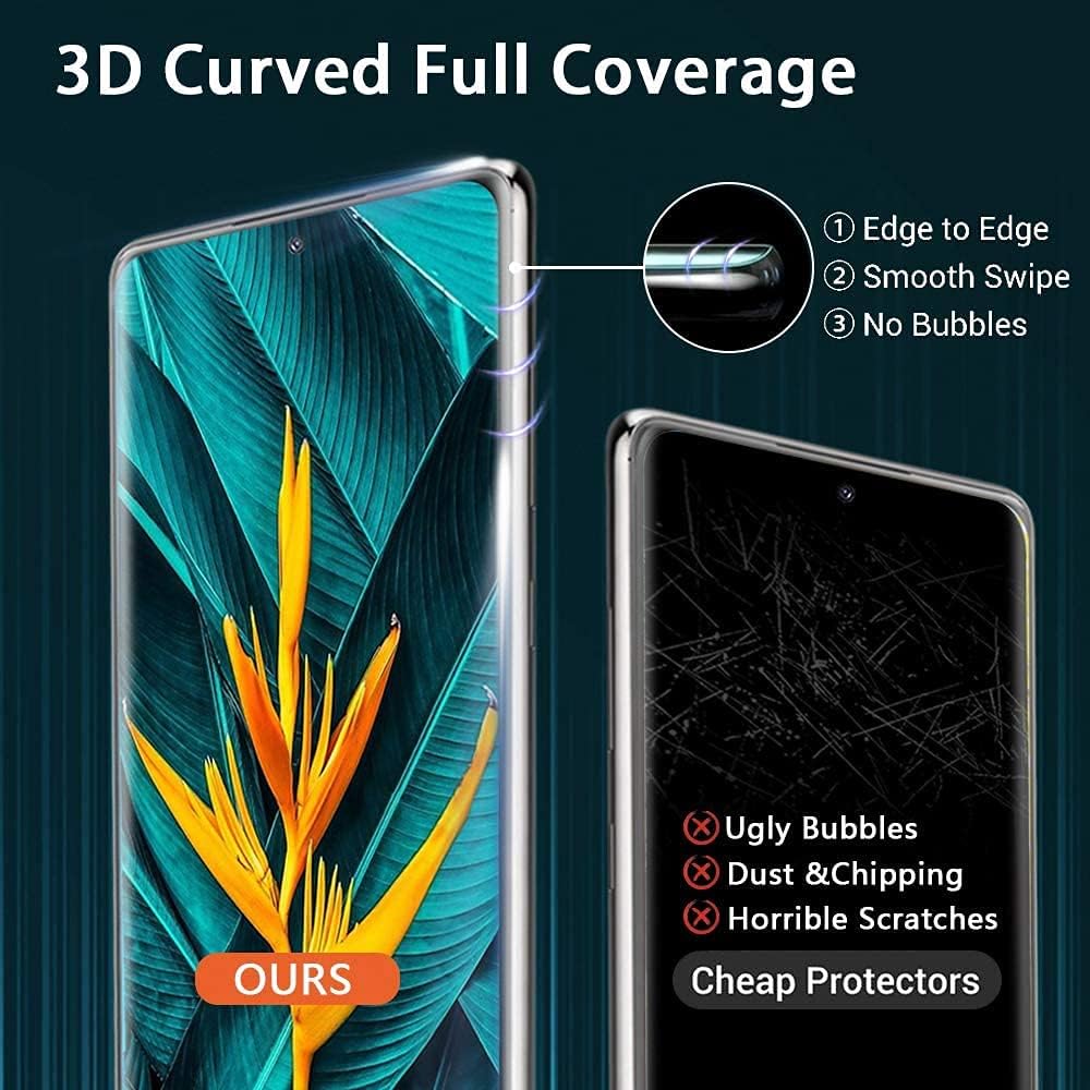 (1+2 Pack) Galaxy S21 Ultra Screen Protector + 2 Pack Camera Lens Protector, Anti-Spy, Scratch Resistant, Bubble-Free,3D Curved Glass Screen Protector,for Samsung Galaxy S21 Ultra 5G (6.8")
