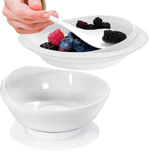 DURASIKO Adaptive Scoop Plate and Bowl Set with Suction Base, Non-Spill Dinnerware for Elderly and Disabled Adults