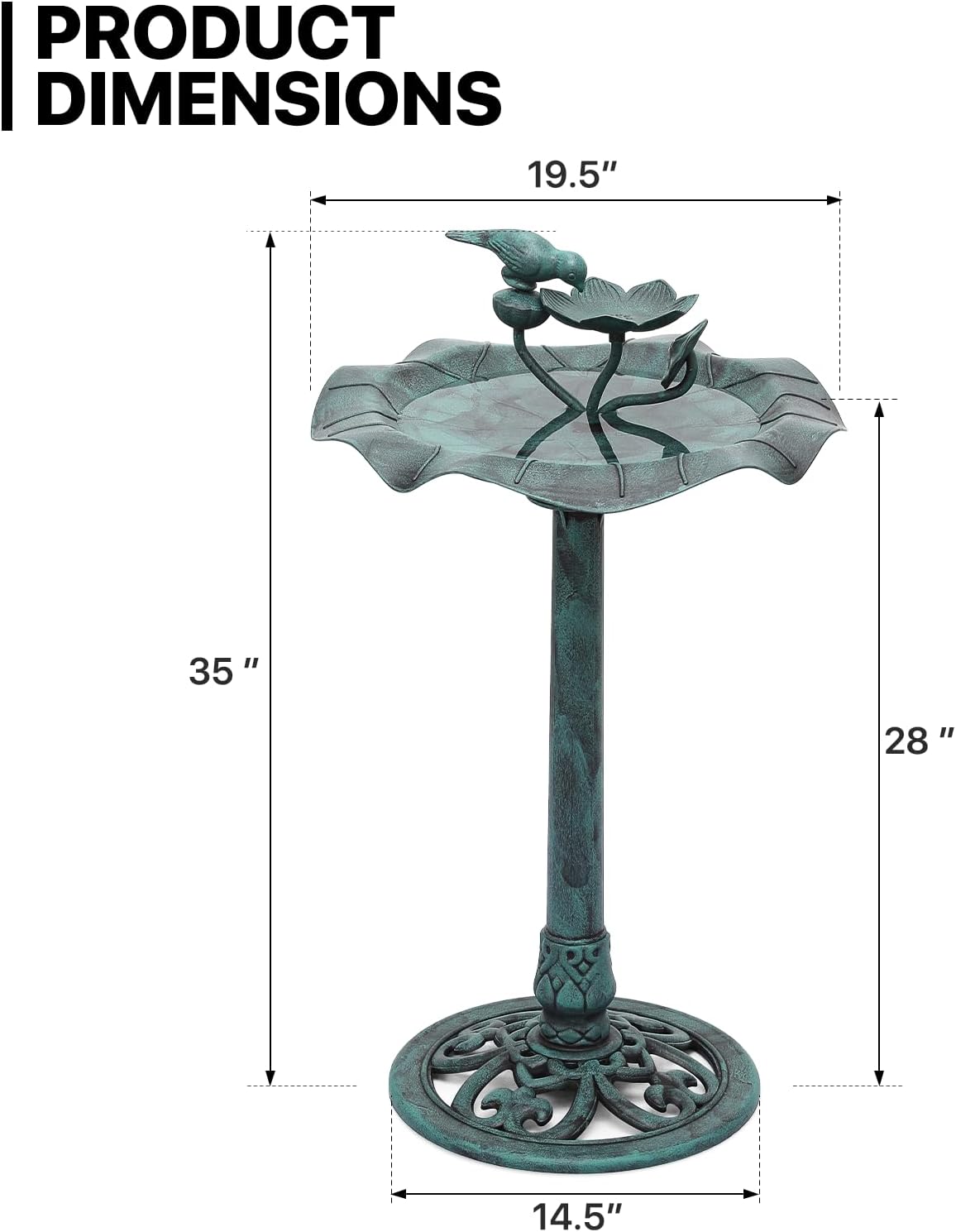 MoNiBloom 28" Bird Baths for Outdoors, 2 Tiers Birdbath Water Fountains with Decorative Birds and Pedestal Base Stand for Lawn Yard and Garden, 5L Water Capacity, Green