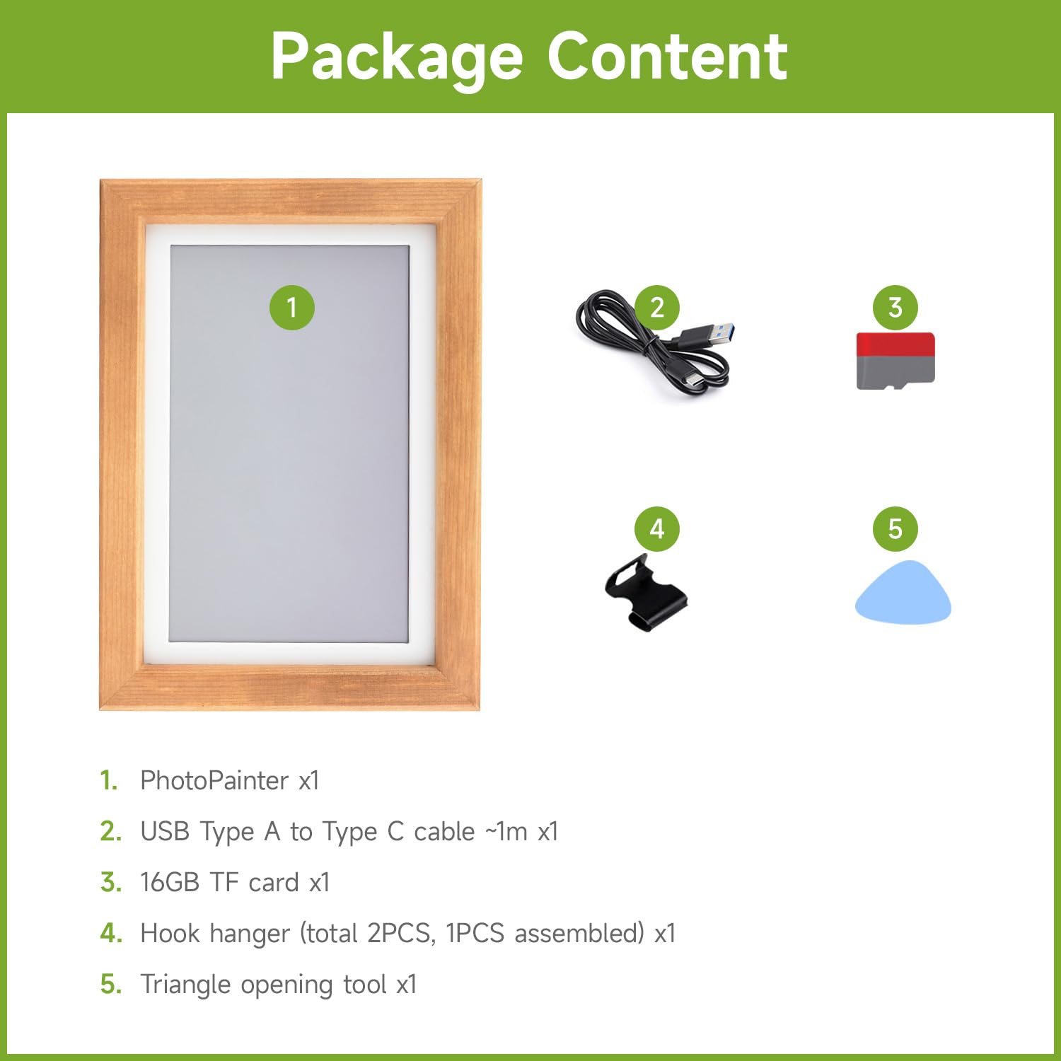 Waveshare 7.3inch ACeP 7-Color E-Paper with Solid Wood Photo Frame, Ultra-Long Standby, 800x480, Suitable for Different Content Displays Like Calendars, Quotes, Posters (Batt are Not Included)